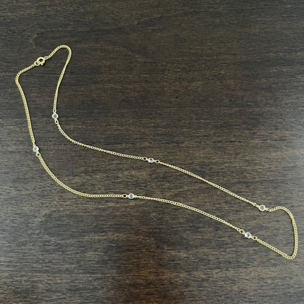 Delicate Chain Necklace Faceted Clear Stone Accents Gold Tone Minimalist